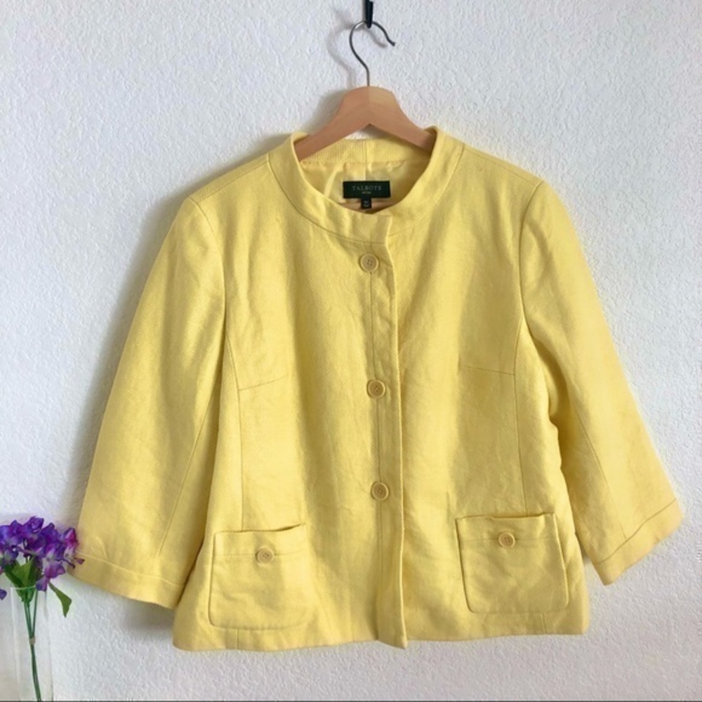 Talbots yellow career blazer 16P button up with pockets